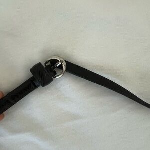 Sleek Black Leather Belt with Silver Buckle